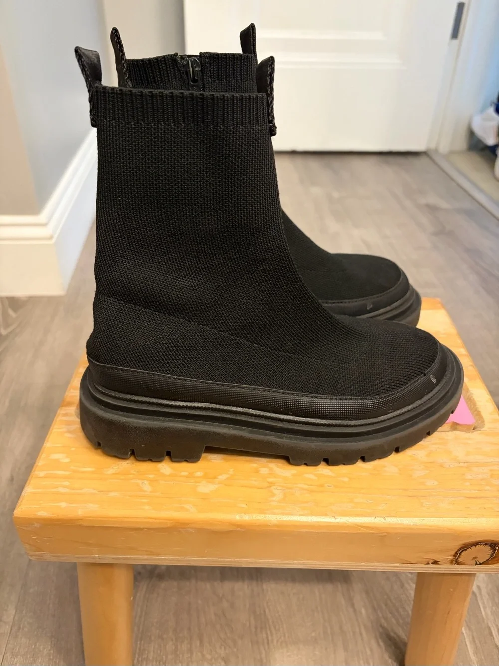 Kids Zara Black Knit Chelsea Boots- Size EUR 32/US 1- Pre-owned